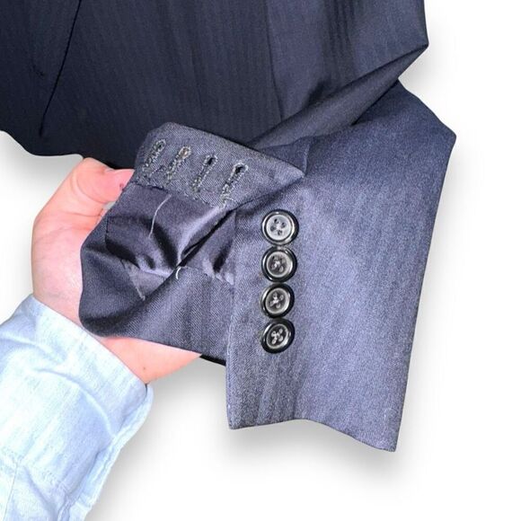 Navy Oxxford Clothes Bespoke 3 Roll 2 Suit Jacket Size 46R - Picture 6 of 11